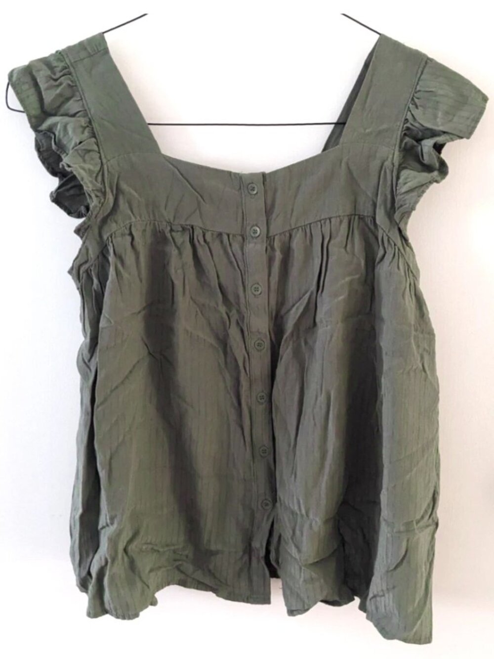 Pleione olive army green blouse top shirt women's SMALL babydoll casual office